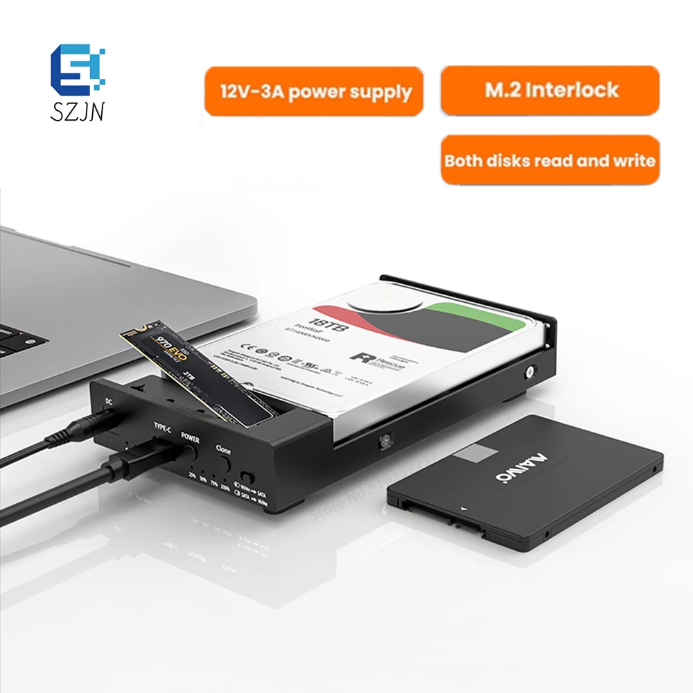 

MAIWO Dual Bay M.2 Nvme Case Docking Station and SATA HDD Type C Docking Station 3.5Quot Clone Duplicator for Laptop