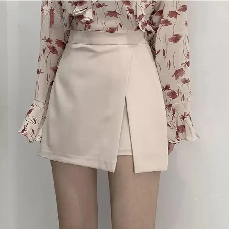 

2022 Корейская женская простая юбка с Боковым Разрезом ~ трапециевидная юбка с тонкой талией и высокой талией