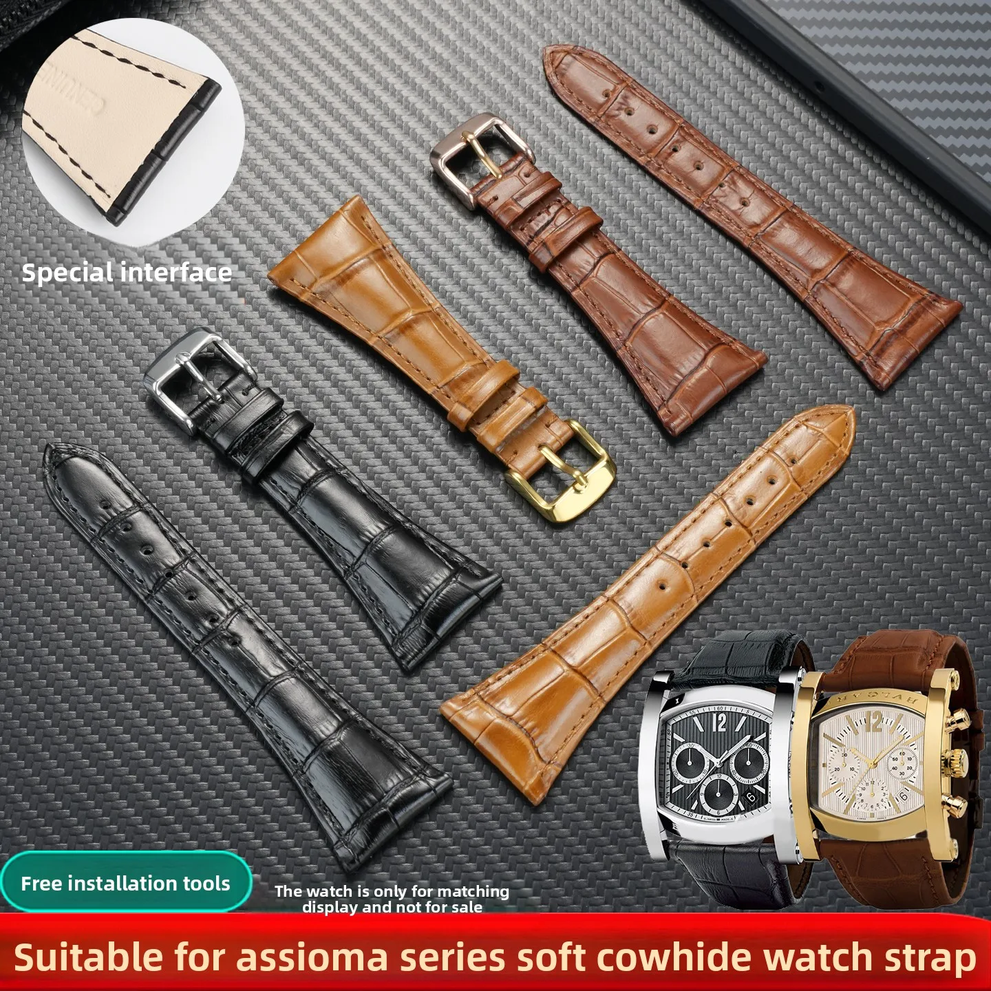 Фото Для BVLGARI Assioma AA48C13GLDCH мягкий ремешок из телячьей кожи 28x16 мм 26x16 мм из натуральной кожи ремешок для часов браслет из воловьей кожи мужской №2