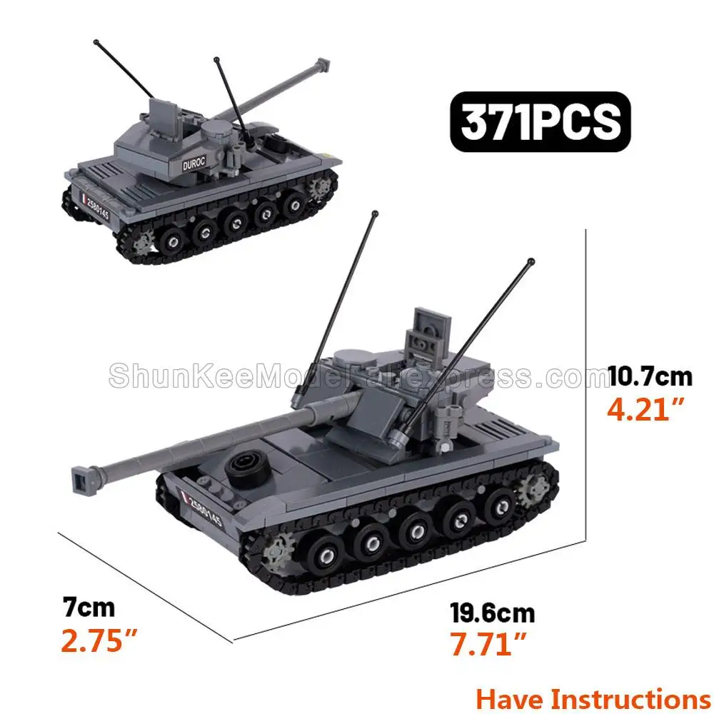

MOC WW2 Military Army Vehicle AMX13 Tank Building Blocks Toy Set Weapon Case Machine Gun Mega Model Action Figures Bulk