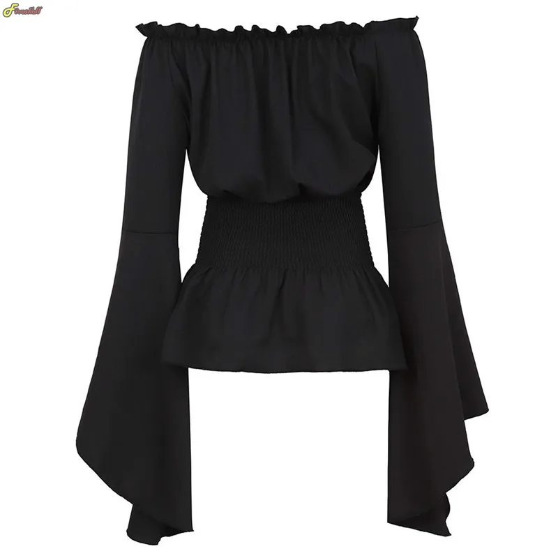

Women Long Sleeve Renaissance Medieval Chemise Victorian Pirate Gothic Retro Peasant Wench Off Shoulder Shirt Blouse Top Costume