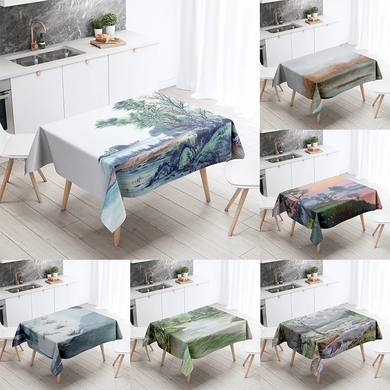 

Forest Scenery Tablecloth Home Decor Stain Resistant Waterproof Table Decoration Rectangular Kitchen Fireplace Countertop