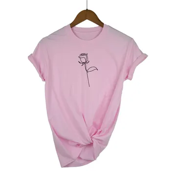 Simple Rose Line Art Printing summer Women Short Sleeve Leisure Top Tee Casual Ladies Female T Shirts funny Woman Clothing 5