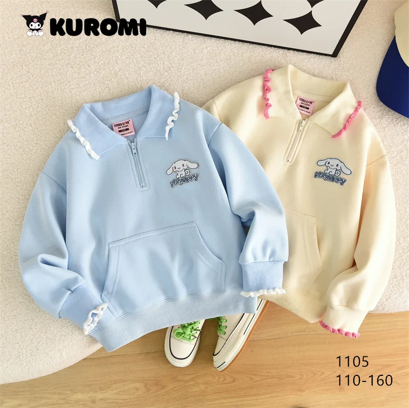 

Sanrio Girls Cartoon Sweater 2023 Autumn Cinnamoroll Baby Girl Kawaii Lace Sports Top Children Autumn Gifts