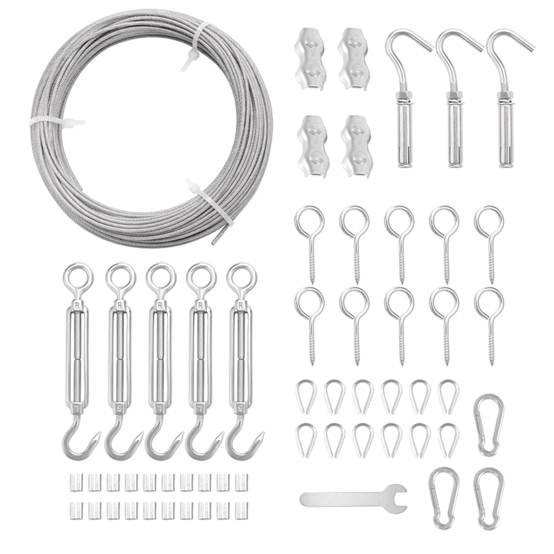 

30M Garden Wire Fence Roll Kit,Nylon Coated Heavy Duty Stainless Steel Cable Rope,Turnbuckle Strainer Hook