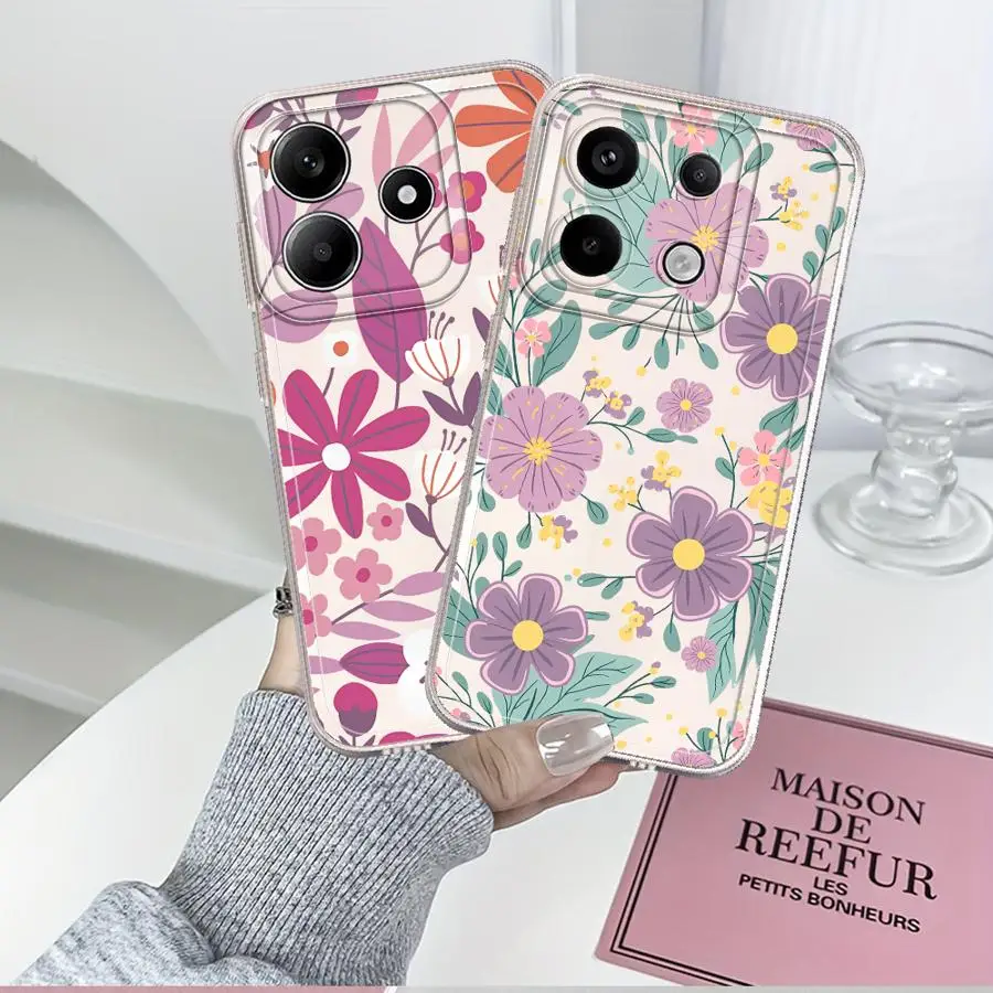Фото Мягкий чехол для телефона Xiaomi Redmi Note 15 Pro 9 10 Note 13 14 11S 13C 14C 12S A4 12 11 10S с экзотическим цветочным узором №5