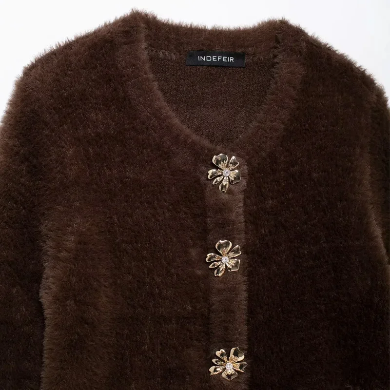 TRAF 2024 женские коричневые кардиганы из искусственного меха осенне-зимняя