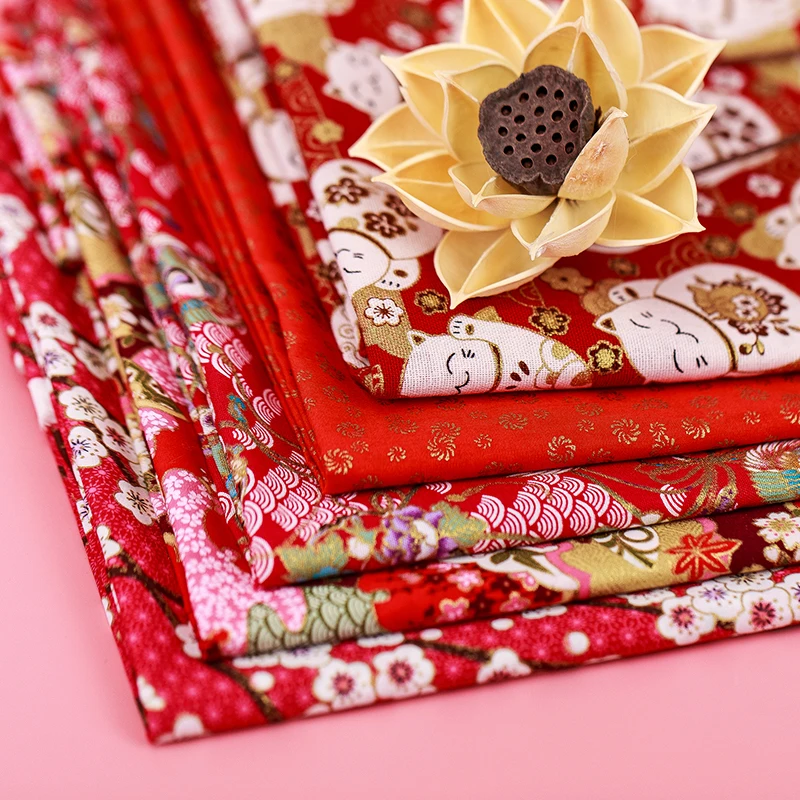 Бордовая Красная хлопчатобумажная ткань позолота сделай сам китайское кимоно