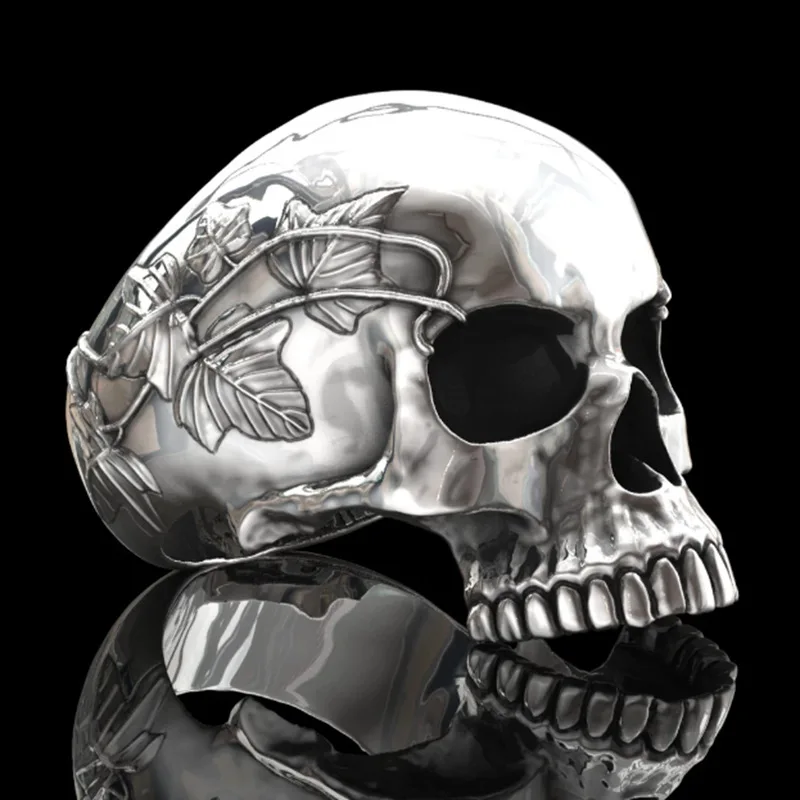 

Plant Flower Heart Pattern Skull Ring Men's Ring New Exaggerated Horror Skeleton Ring Accessories Party Jewelry Wholesale