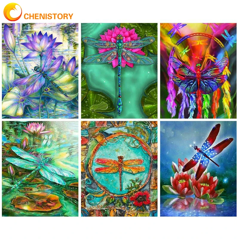 

CHENISTORY Painting By Number Dragonfly Acrylic By Numbers Paint DIY Canvas Picture Coloring By Numbers Hand Painted Home Decor
