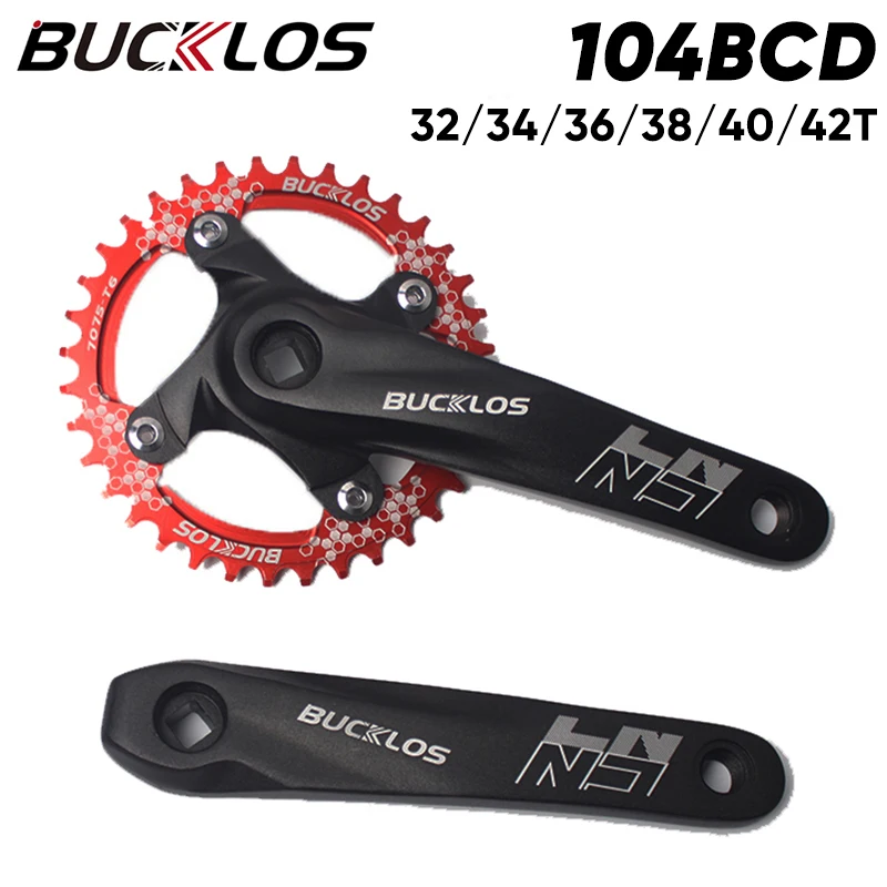 

BUCKLOS Mountain Bike Crankset 104BCD Square Hole Bicycle Crank 32/34/36/38/40/42T Chainring Fit 8-11S Ultralight Cycling Parts