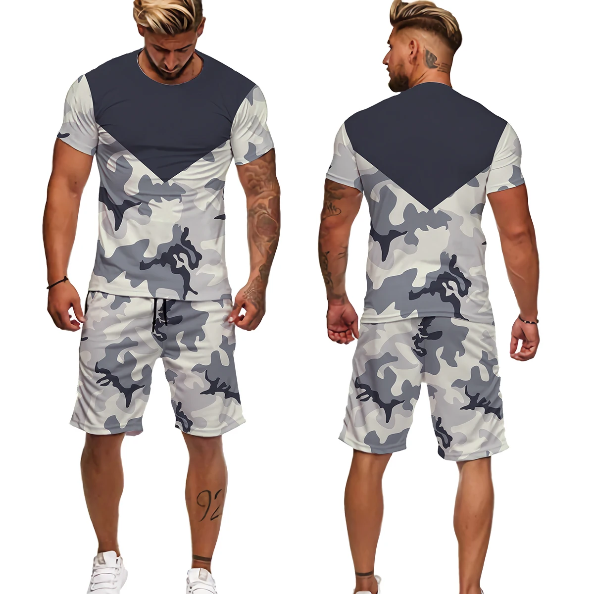 Tracksuit Short Sleeve 3D Men's Camouflage Set Summer Two-Piece Sportswear Men Oversized Clothing T-shirt Shorts Suit