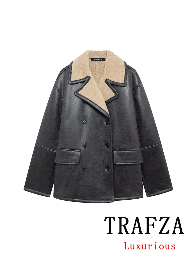 TRAFZA винтажные повседневные шикарные женские куртки с карманами двубортное