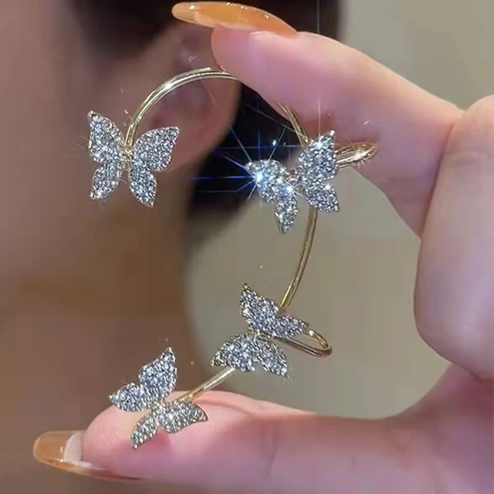 

Fashion 1Pair Rhinestone Butterfly Snake Ear Clips for Women Elegant Gold Silver Color Ear Cuff Earrings Party Wedding Jewelry