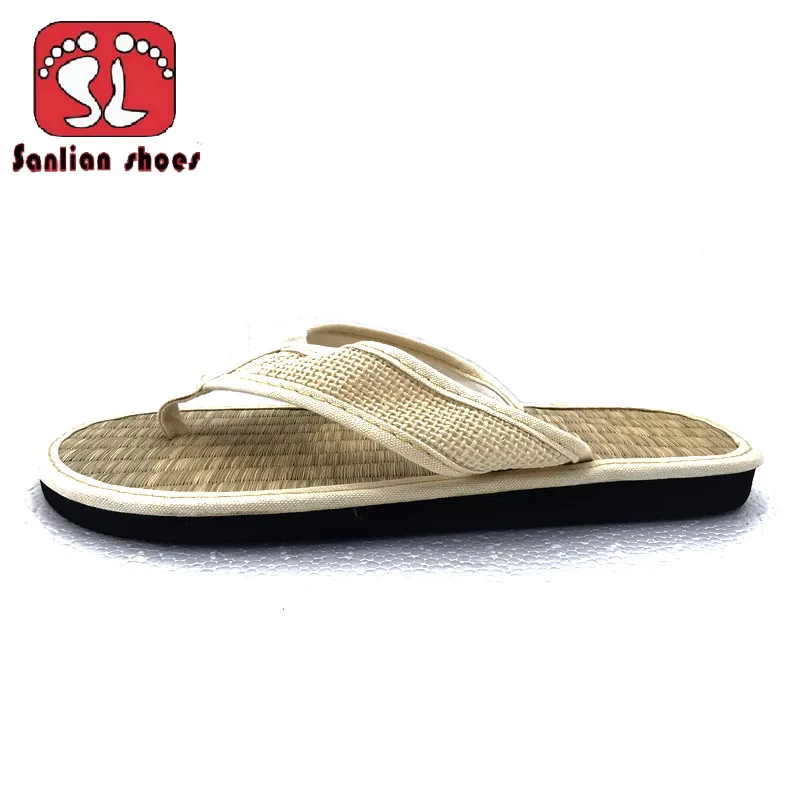 

Beige Women Rattan Flip Flops Wedge Bamboo Slippers Plaid Flat EVA Indoor Slide Summer Woven Cane Shoes 2023