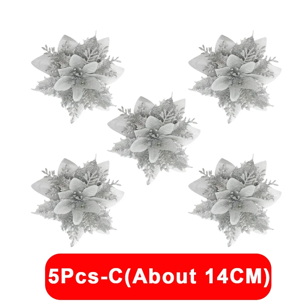 Искусственные блестящие рождественские цветы 5 шт.