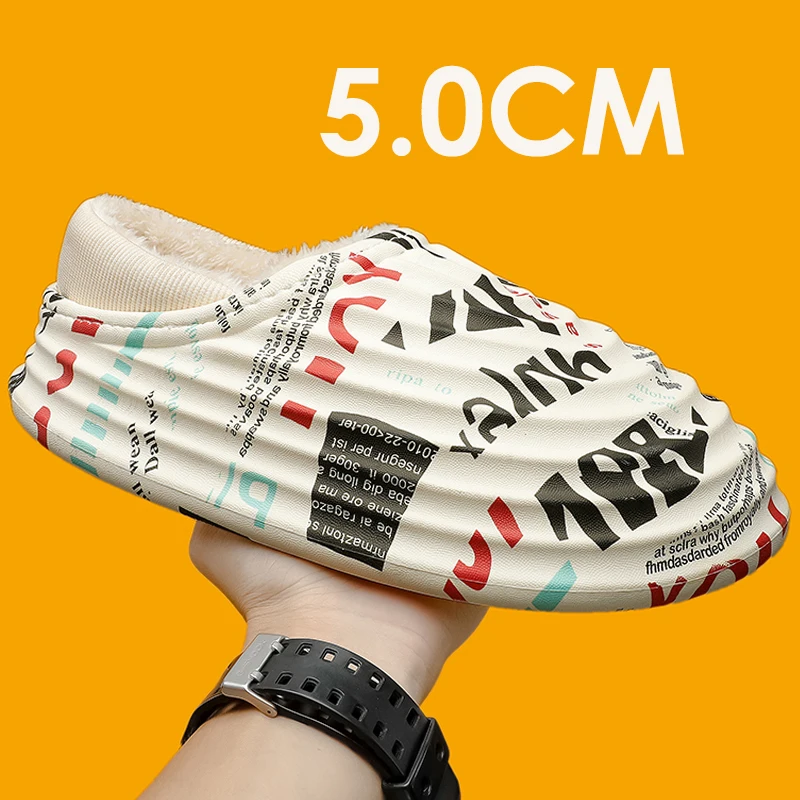 

MILIKUYOU мужские тапочки водонепроницаемые теплые плюшевые домашние сланцы толстая подошва обувь для дома Нескользящие сандалии для пар зима 2023