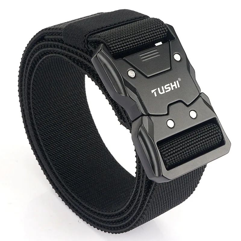 TUSHI Official Genuine Tactical Belt Quick Release Elastic Belt Metal Buckle Casual Tooling Training Belt Men's Trousers Belts