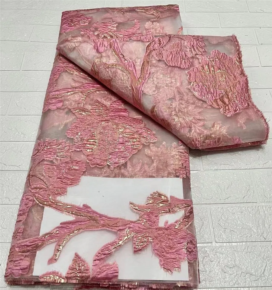 Розовая африканская жаккардовая кружевная ткань, жаккардовая цветочная ткань, французская тюль, сетка из органзы, материал для платья, Brocard ...