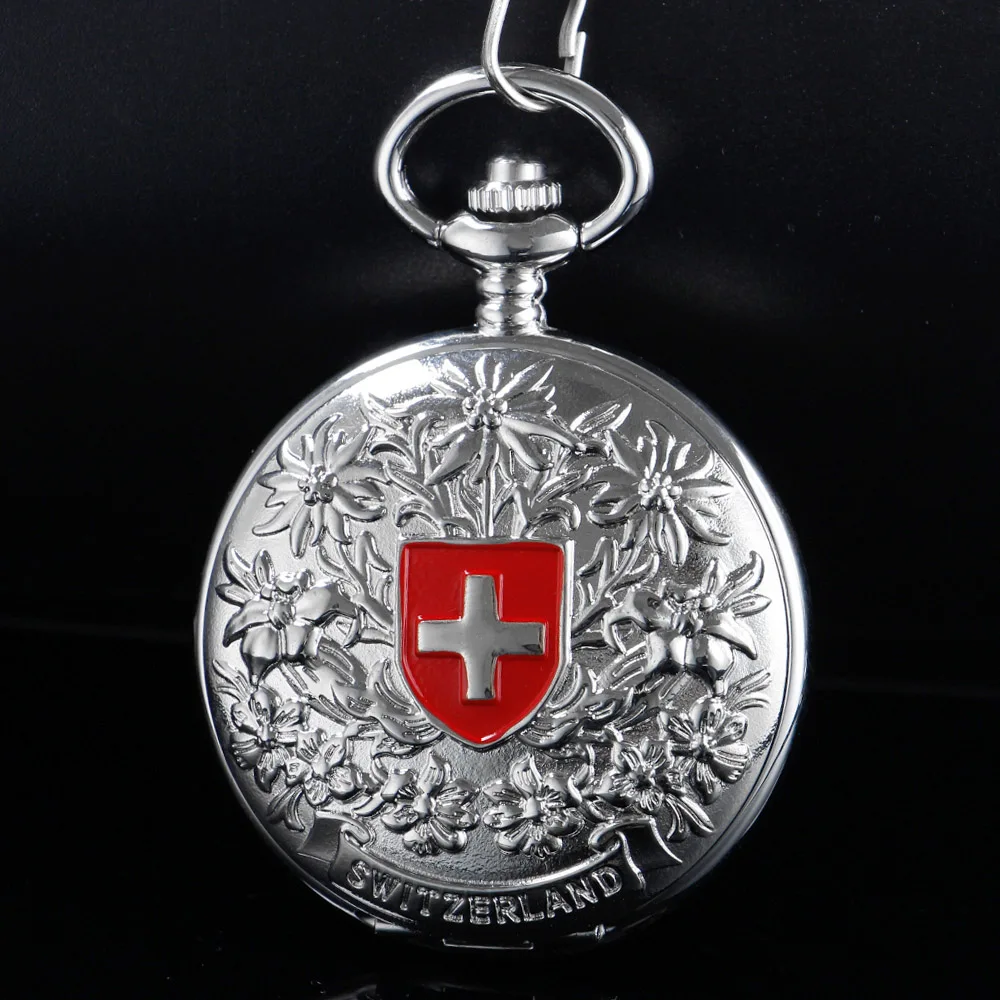 Silver Steel Red Cross Emblem Nurse Mechanical Pocket Watch Vintage Gentleman Analog Signal Clock Women Jewelry Gift