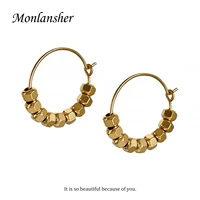 monlansher minimalist statement geometric round metal beaded hoop earrings stainless steel 18 k pvd earrings jewelry for women