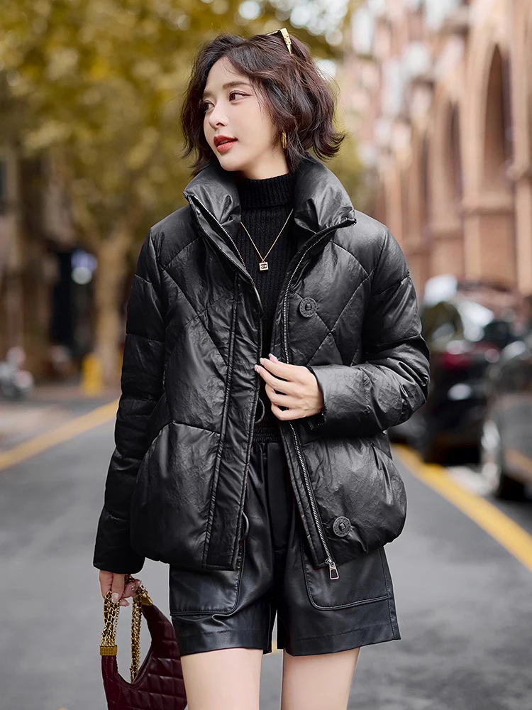 Европейские товары кожаное пальто с шерстяной подкладкой верхняя одежда для