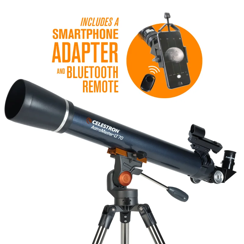 Celestron AstroMaster 70AZ LT Refractor Telescope Kit with Smartphone Adapter Tripod Plus Bonus Accessories Included