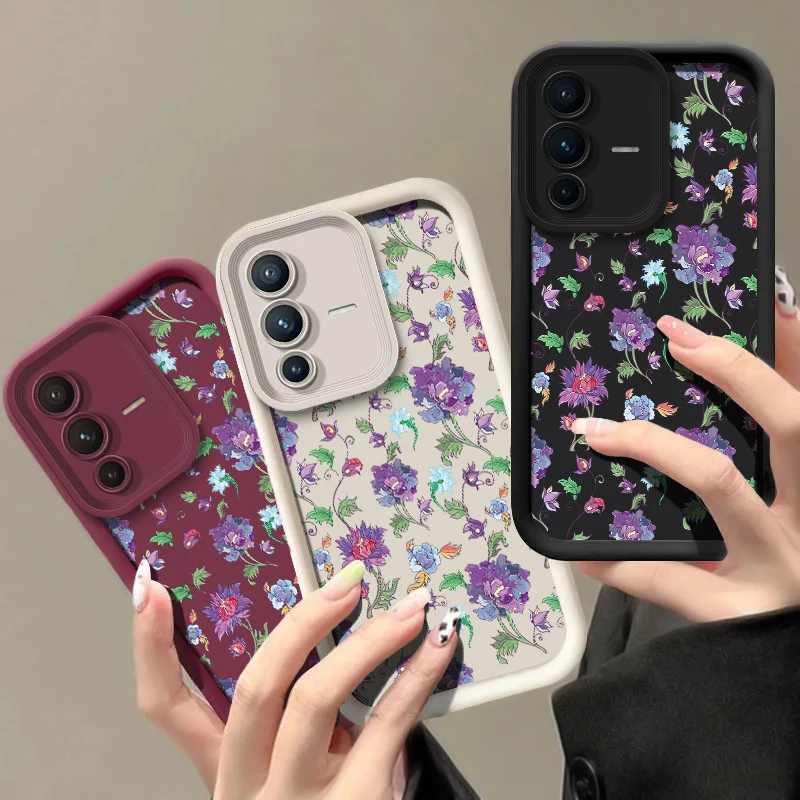 Фото Мягкий матовый чехол для телефона Vivo V70 FE V60 Lite V50 V40 Pro V30 SE V30E V29E V27, роскошный противоударный силиконовый чехол с цветочным принтом №2