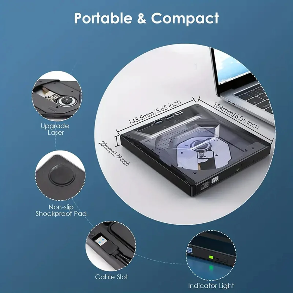 Внешний DVD-привод 6-в-1 USB-проигрыватель для Чтения Карт CD-диск ноутбук