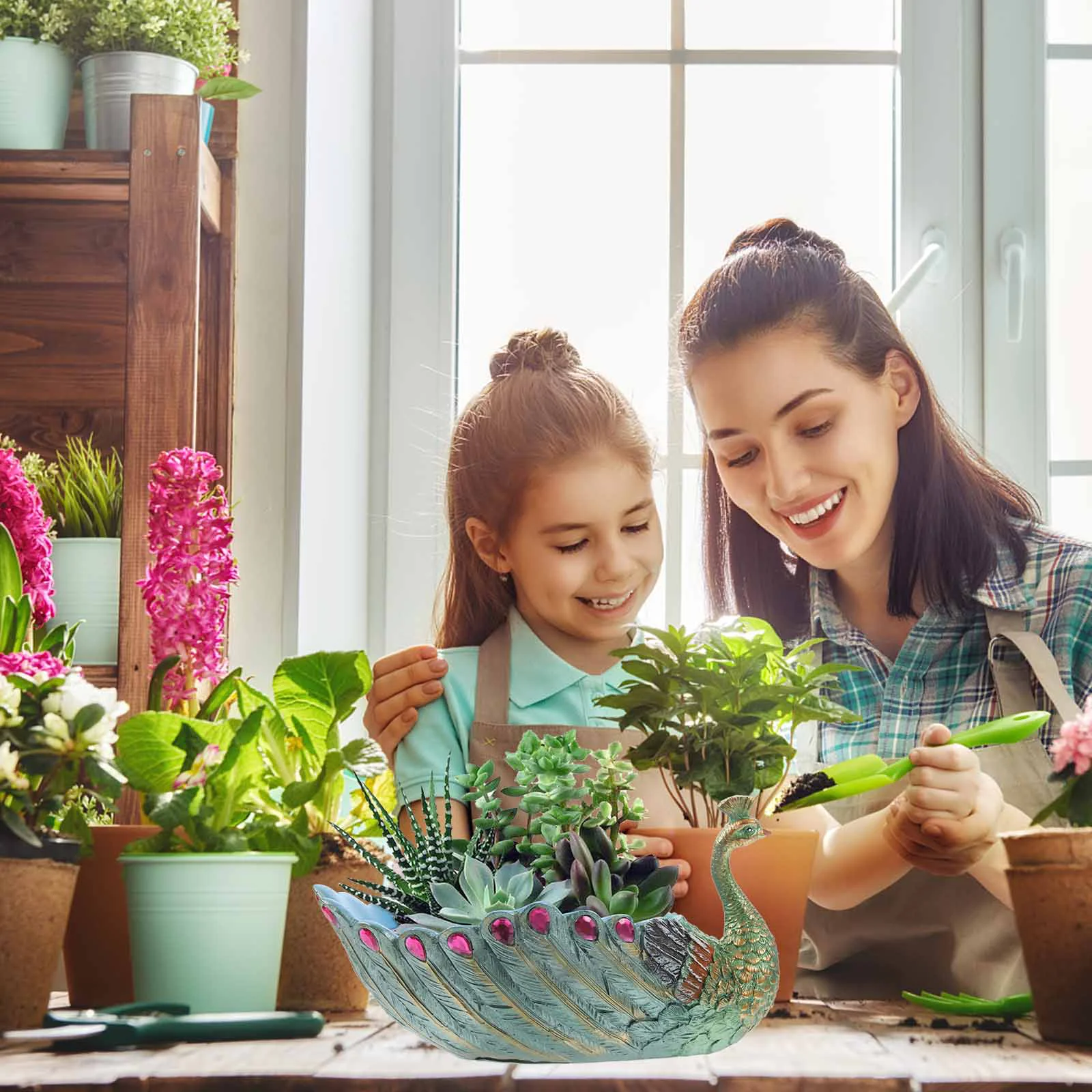 

Креативный цветочный горшок с павлином, искусственная сова, мини-суккуленты, ретро, домашний декор, Сельский