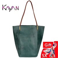 new top qualtiy gneuine leather womens shoulder bag handbag large capacity ladies female vintage retro bucket shopping bag