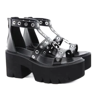 new summer womens sandals fashion high heel metal ring cutout design gladiator sandals open toe elevator roman shoes ladies