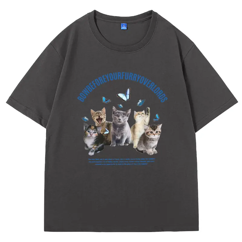Футболка Мужская/женская оверсайз с рисунком кошки и забавного котёнка модная