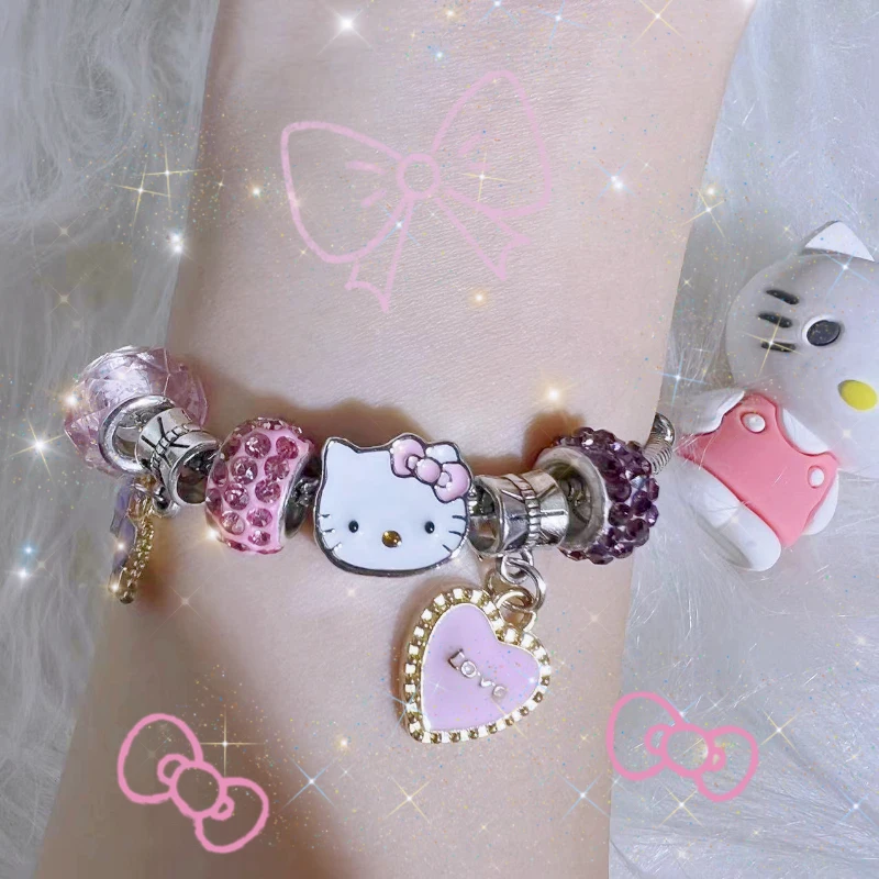 

TAKARA TOMY Cute Hello Kitty Bracelet Women's High Sense Crystal Beaded Accessories Bracelet Girl Sweet Bracelet Jewelry Gift