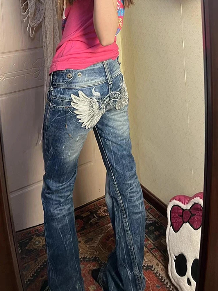 Y2k популярные девушки тяжелая промышленность крылья вышитые плиссированные