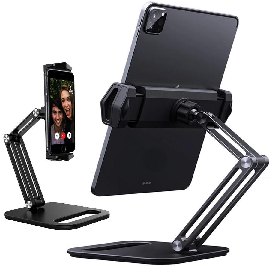 

Arm Aluminum Alloy Tablet Stand Adjustable Folding iPad Stand Ergonomic 360°Rotatable Tablet and Phone Clamp Mount Holder