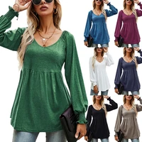 long sleeve women solid t shirt spring and autumn loose casual puff sleeve ladies clothes tops 2022 new fashion tees wholesale