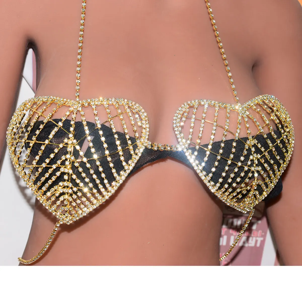 

Бюстгальтер платье стразы для женщин сексуальное модное боди ювелирные изделия в форме сердца нижнее белье цепочка на талию танцевальная о...