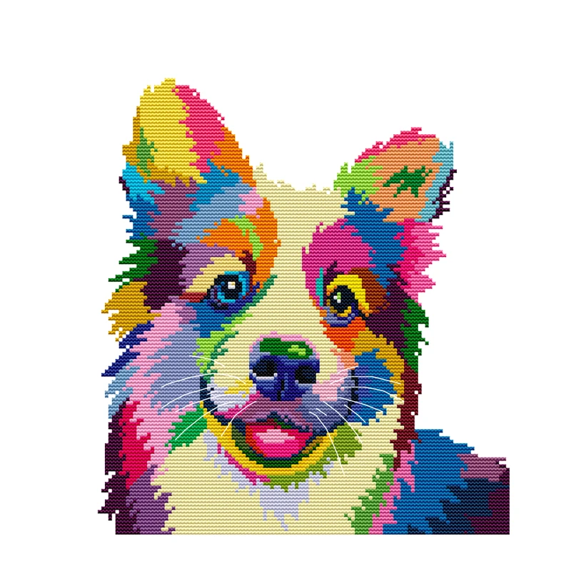 Joy Sunday Cross Stitch Kit 9CT 11CT 14CT Color Dog Animal Print Fabric Cross Stitch Kits Embroidery Needlework Sets Home Decor