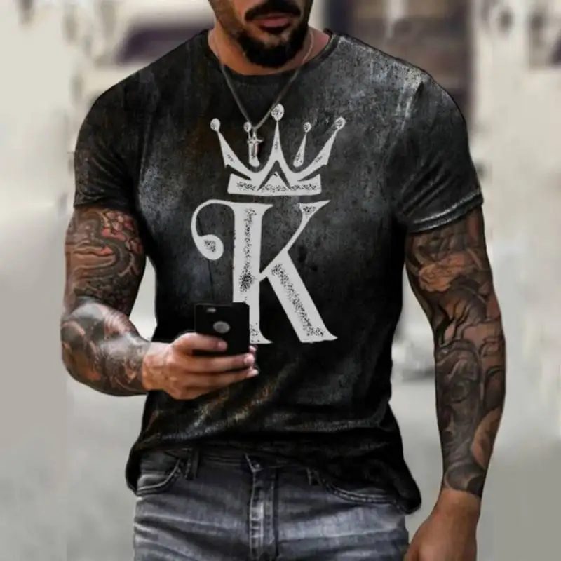 

Poker K Gradient 3d Printing Trend Short-sleeved Men's European And American Fashion T-shirt Summer Round Neck Street Clothing .