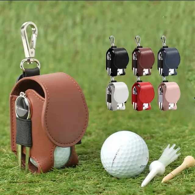 Golf Mini Ball Storage Bags PU Leather Hang On Waist