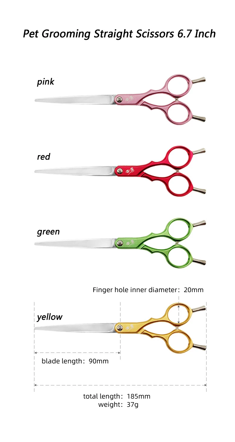 Pet Grooming Straight Shears Scissors Professional Handmade 6.7inch for Cats and Dogs Trimming Cutting Groomer 440C Steel