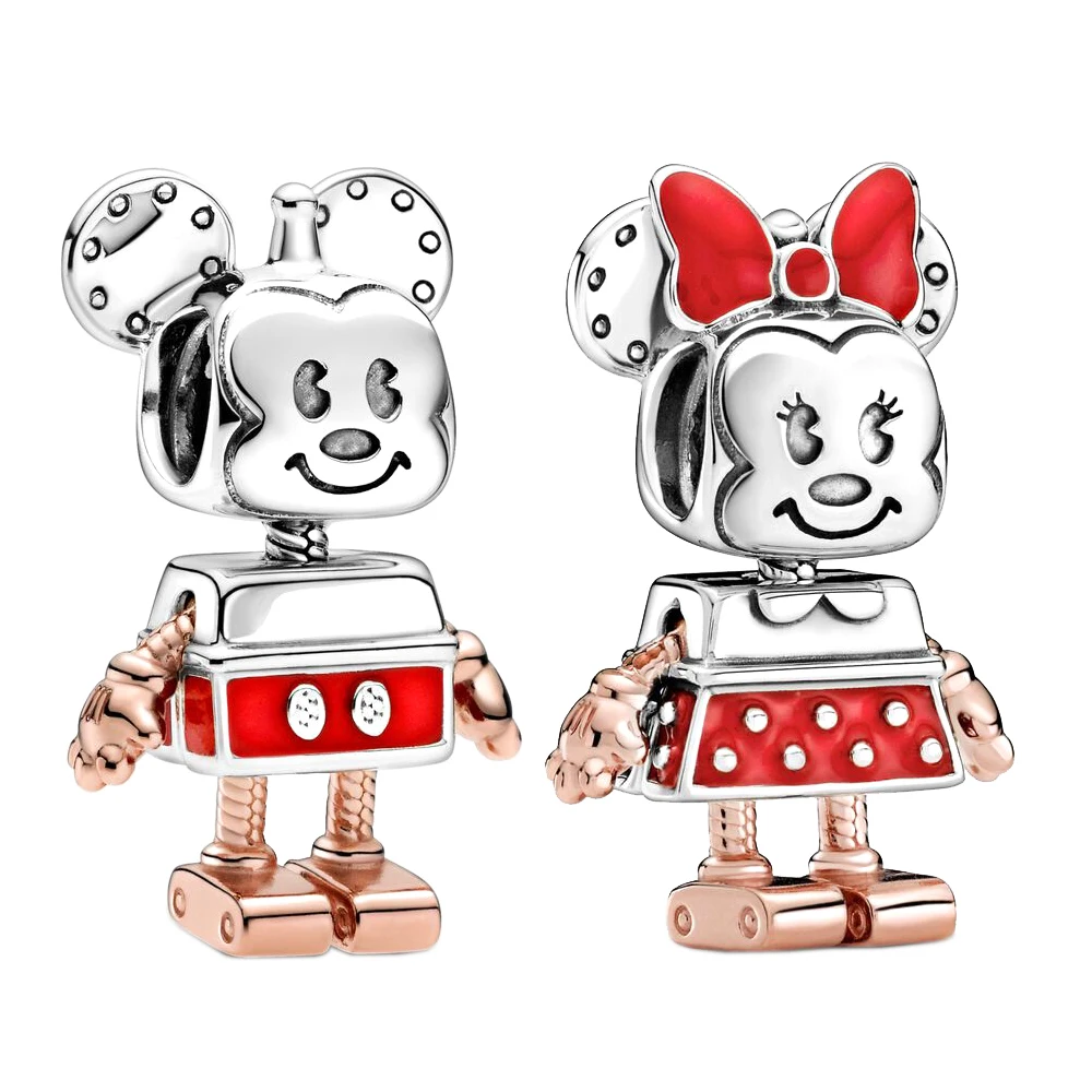 

New 100% 925 Sterling Silver Little Robot Mouse Cute Pendant Fit For Ladies Original Pandora Bracelet DIY Jewelry Party Gifts