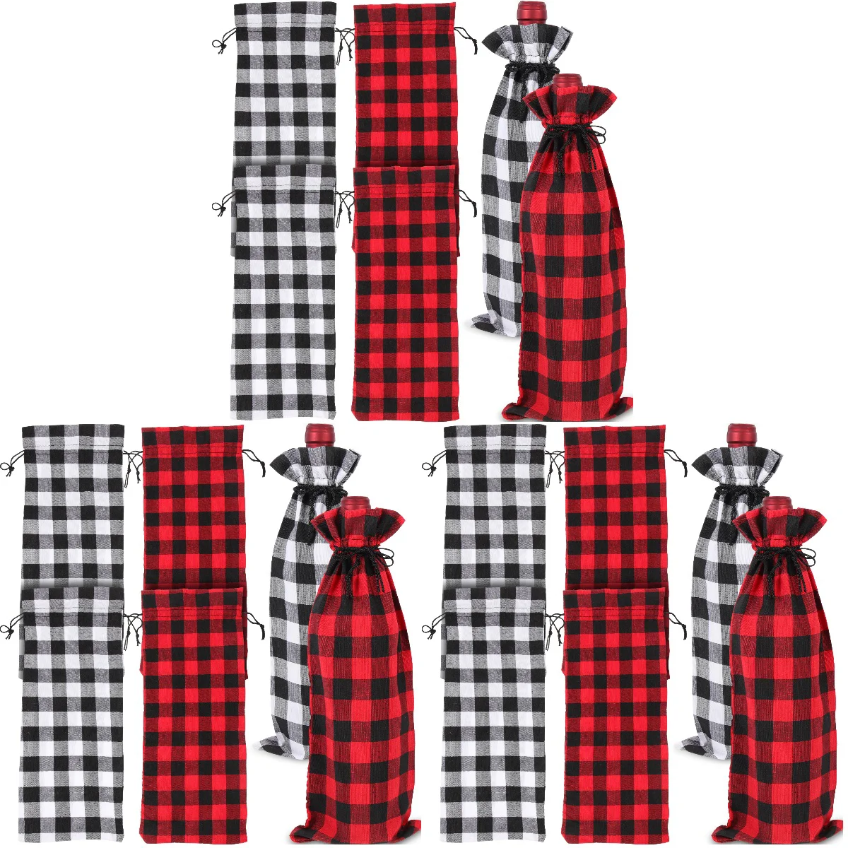 

18 Gift Bags Plaid Bottle with Drawstring Christmas Winter Party Supplies