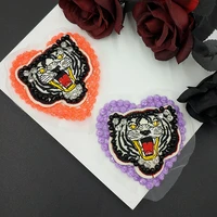 2 pieces handmade rhinestone tiger beaded crystal patches sew on for clothing t shirt bag badge jacket diy flower applique