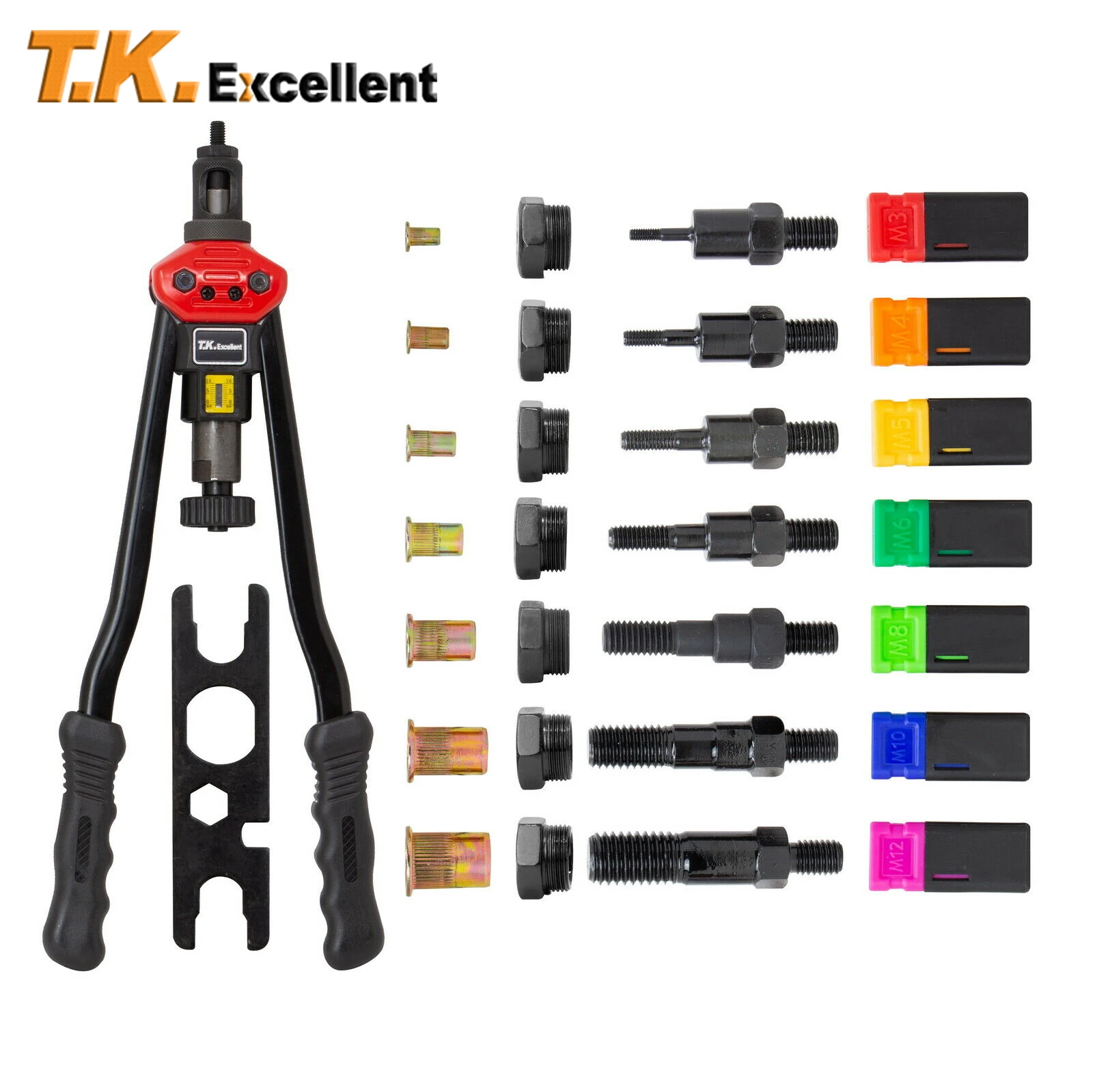 

Hand Threaded Rivet Nut Gun Manual Insert Mandrels Blind Riveter Riveting Rivnut Tool M3, M4, M5, M6, M8, M10, M12 Nuts