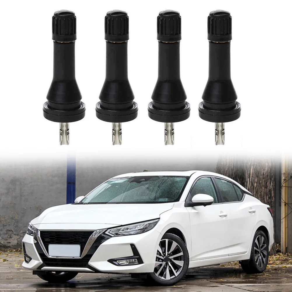 

4pcs Car Tyre Stem New TPMS Snap-In Rubber Plastic Black Valve Stem With The Stem Spool Parts For Nissan For Qashqai