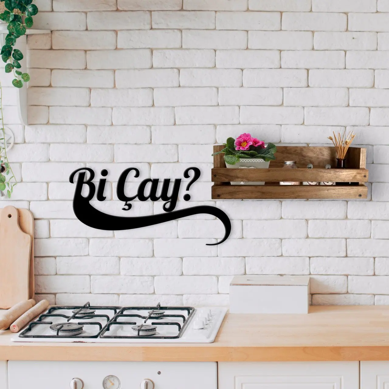 

BK Home Decorative Natural Wood Rack and Bi Tea Wall Süsü-3