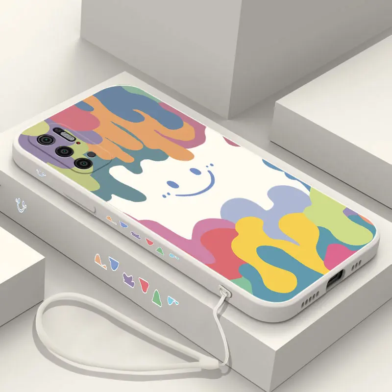 

Ice Cream Smile Face Phone Case For Xiaomi Poco C31 X4 M4 F3 X3 NFC M3 M2 X2 Pro 4G 5G GT Liquid Silicone Cover with Strap