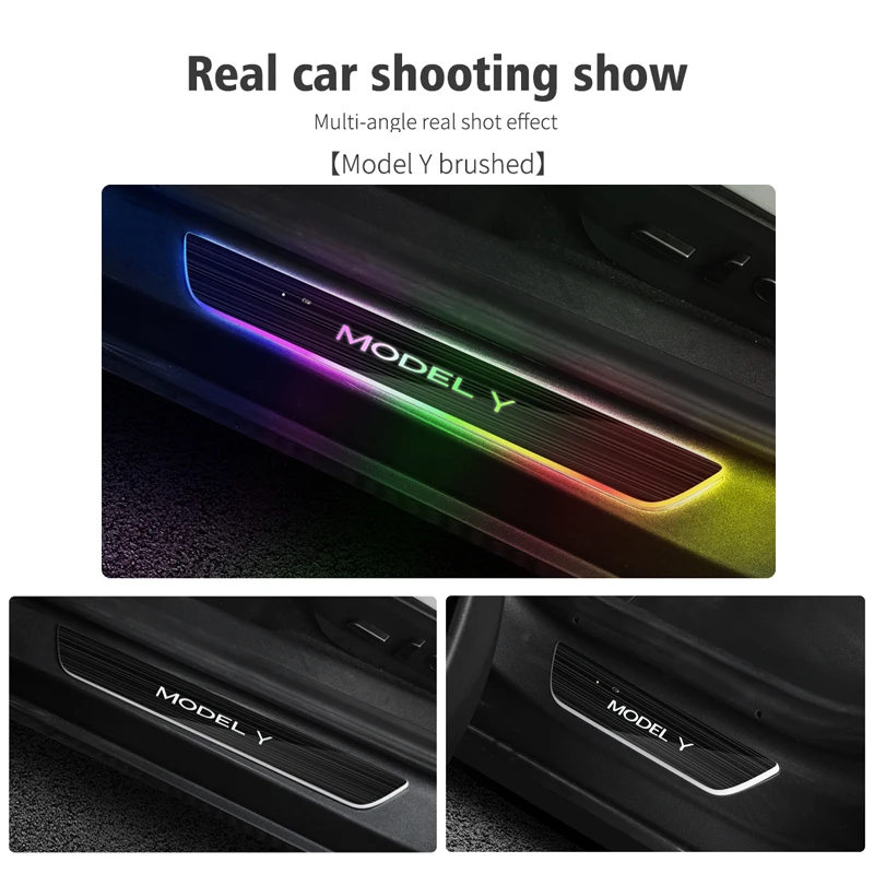 

For Tesla Model Y Model 3 Auto Accessories Car Threshold Bar LED USB Door Sill Light Luminous Illuminated Welcome Pedal Lamp